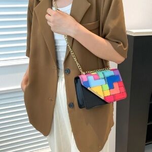 NIP Geometric Print Crossbody Bag - Black Multi